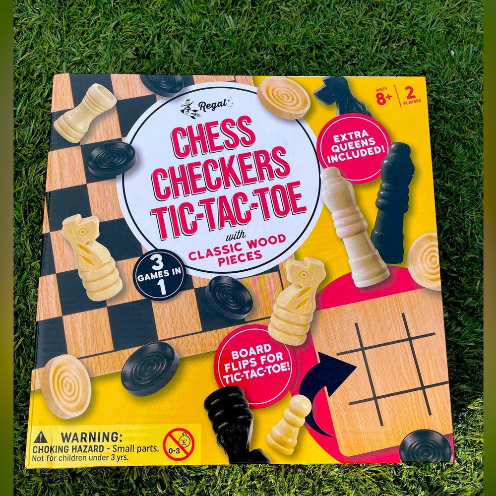 Regal Games - Reversible Wooden Board for Chess, Checkers & Tic-Tac-Toe